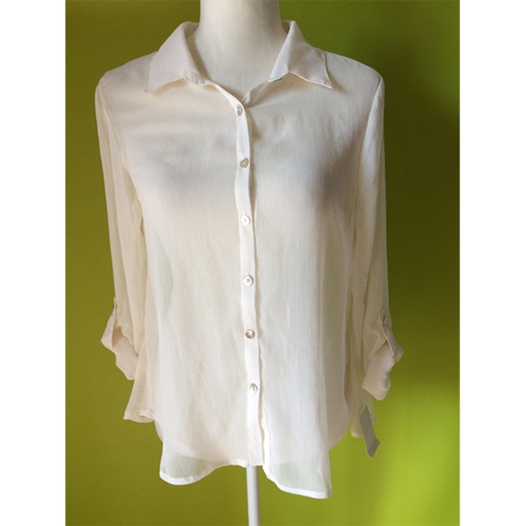 Living Doll Tops - Living Doll Sheer Ivory Women Polo Top M